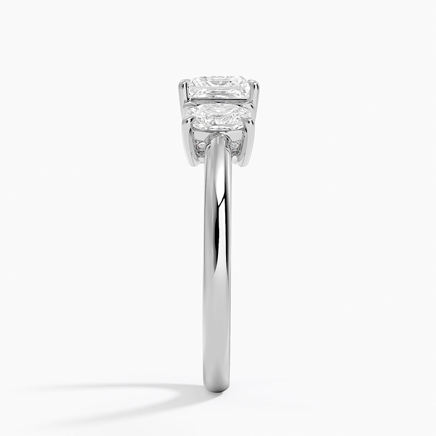 Faye Elongated Cushion Three Stone Diamond Ring Platinum Princess Engagement Ring