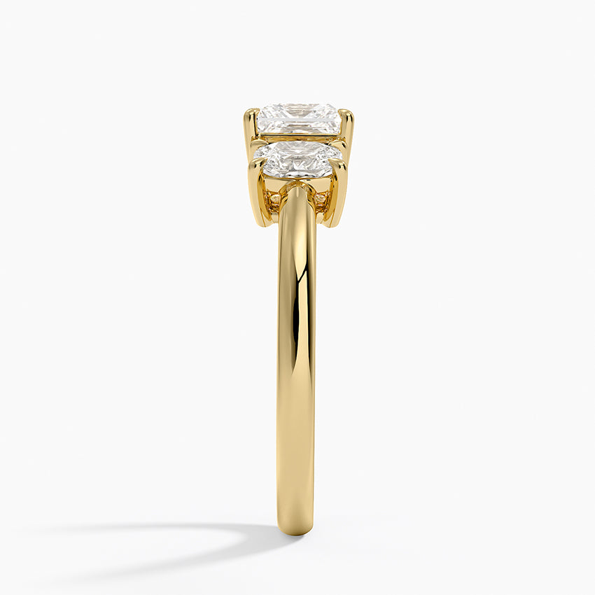 Faye Elongated Cushion Three Stone Diamond Ring Yellow Gold 18k Princess Engagement Ring