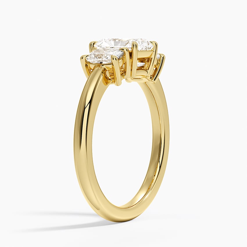Faye Elongated Cushion Three Stone Diamond Ring Yellow Gold 18k Radiant Engagement Ring
