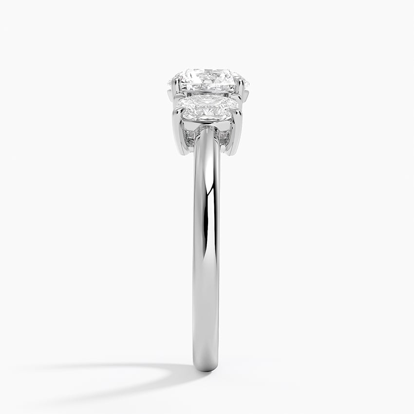 Faye Elongated Cushion Three Stone Diamond Ring Platinum Round Engagement Ring