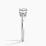 Faye Elongated Cushion Three Stone Diamond Ring Platinum Round Engagement Ring