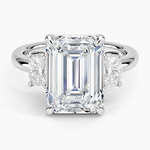 Faye Elongated Cushion Three Stone Diamond Ring Platinum Emerald Engagement Ring