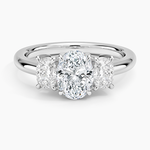Faye Elongated Cushion Three Stone Diamond Ring Platinum Oval Engagement Ring