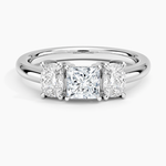 Faye Elongated Cushion Three Stone Diamond Ring Platinum Princess Engagement Ring