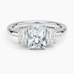 Faye Elongated Cushion Three Stone Diamond Ring Platinum Radiant Engagement Ring