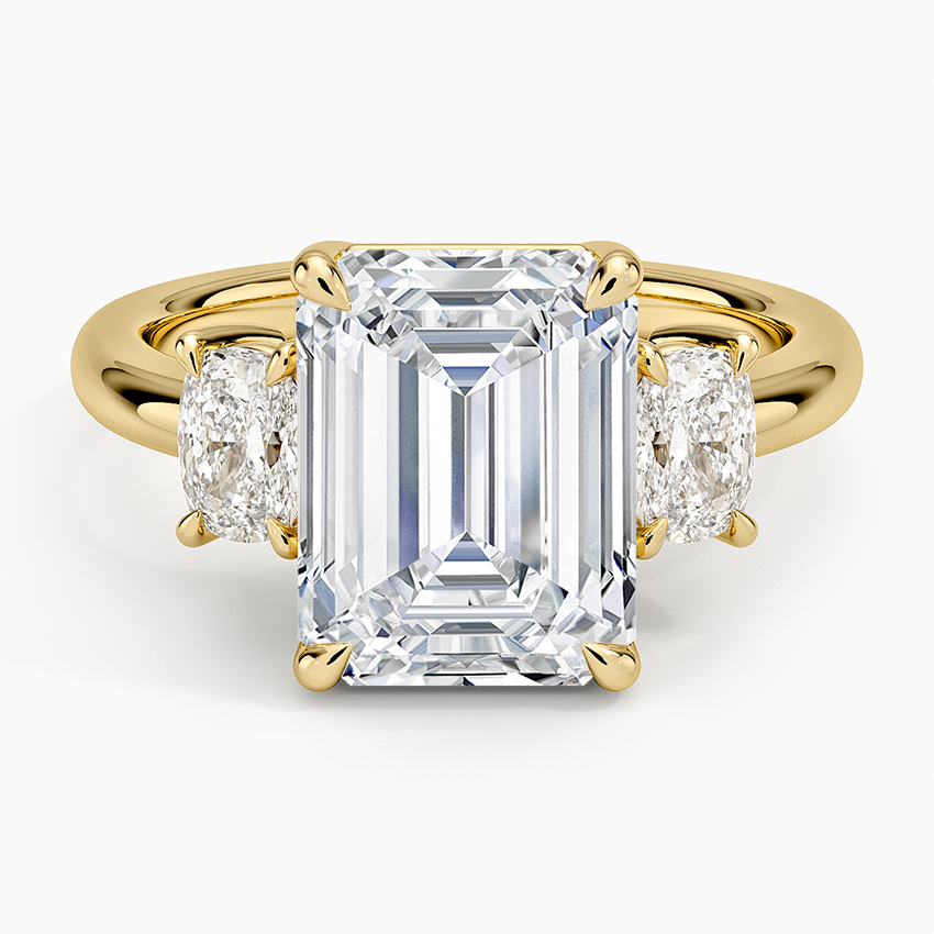 Faye Elongated Cushion Three Stone Diamond Ring Yellow Gold 18k Emerald Engagement Ring