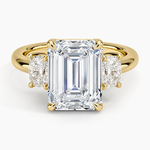 Faye Elongated Cushion Three Stone Diamond Ring Yellow Gold 18k Emerald Engagement Ring