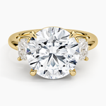 Faye Elongated Cushion Three Stone Diamond Ring Yellow Gold 18k Round Engagement Ring