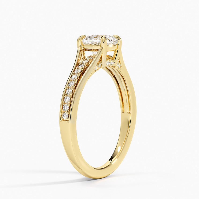 Tressa Split Shank Diamond Ring Yellow Gold 18k Cushion Engagement Ring