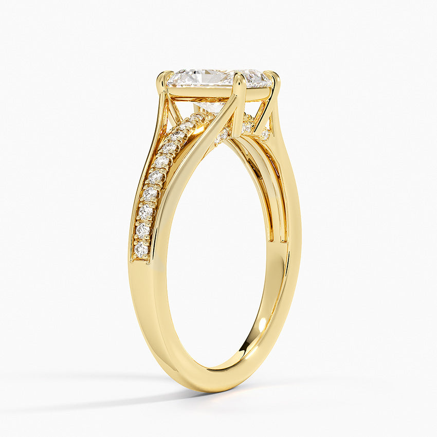 Tressa Split Shank Diamond Ring Yellow Gold 18k Radiant Engagement Ring