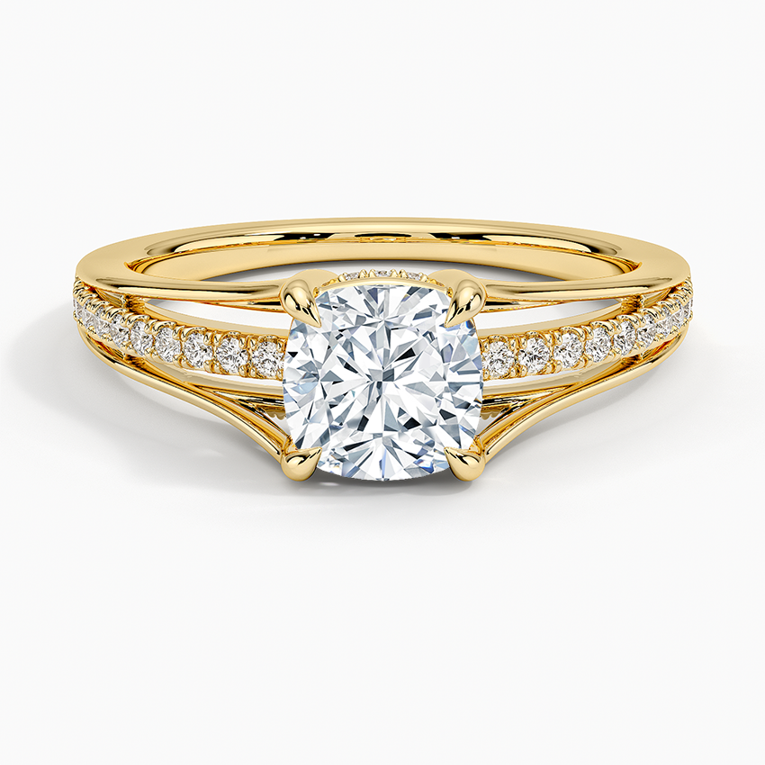 Tressa Split Shank Diamond Ring Yellow Gold 18k Cushion Engagement Ring