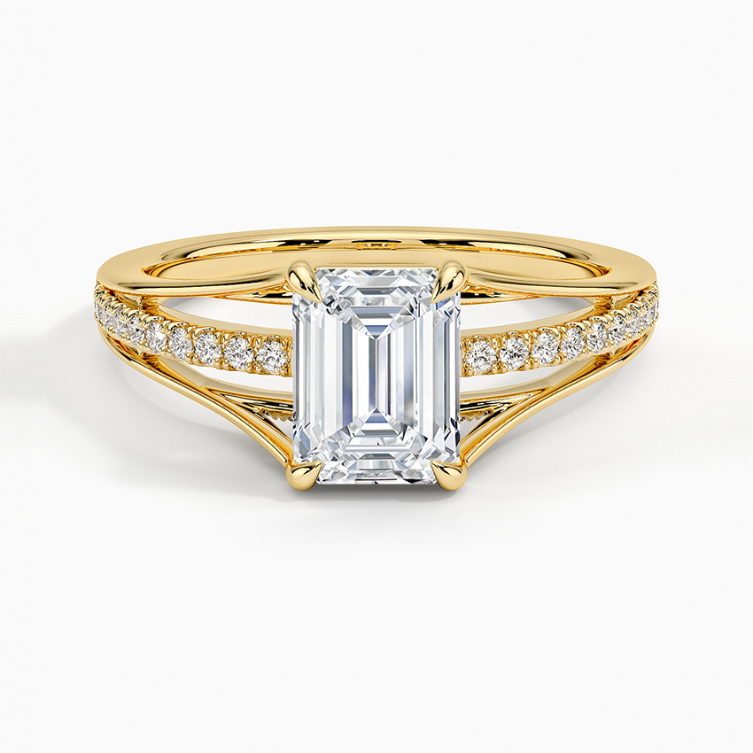 Tressa Split Shank Diamond Ring Yellow Gold 18k Emerald Engagement Ring