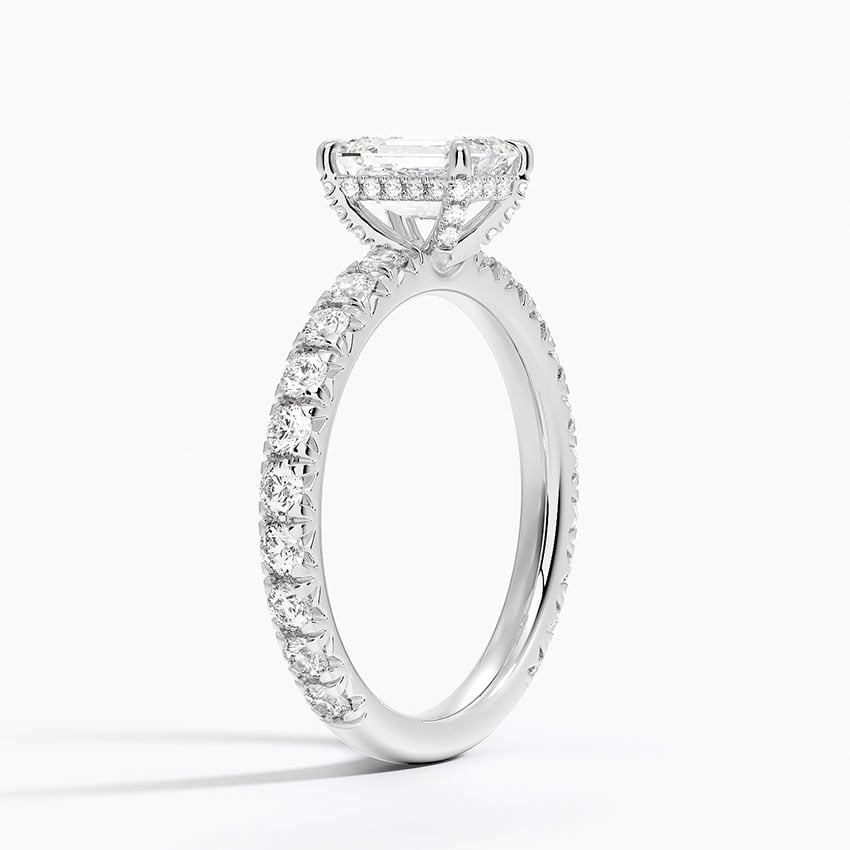 Olympia Three-Quarter Coverage Diamond Ring Platinum Emerald Engagement Ring