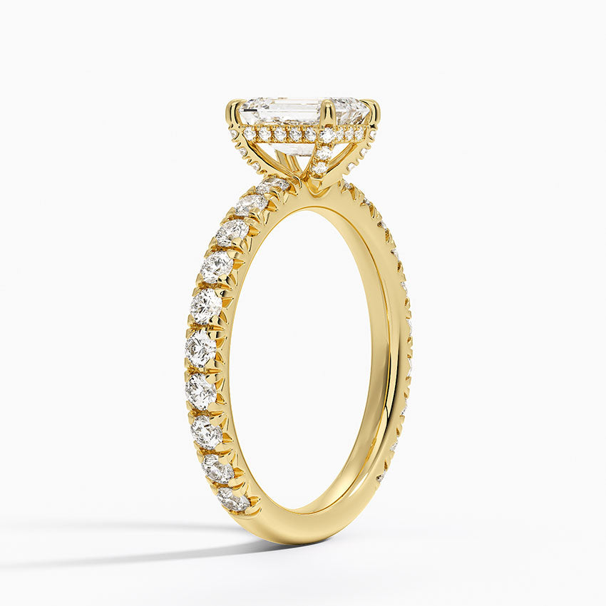 Olympia Three-Quarter Coverage Diamond Ring Yellow Gold 18k Emerald Engagement Ring