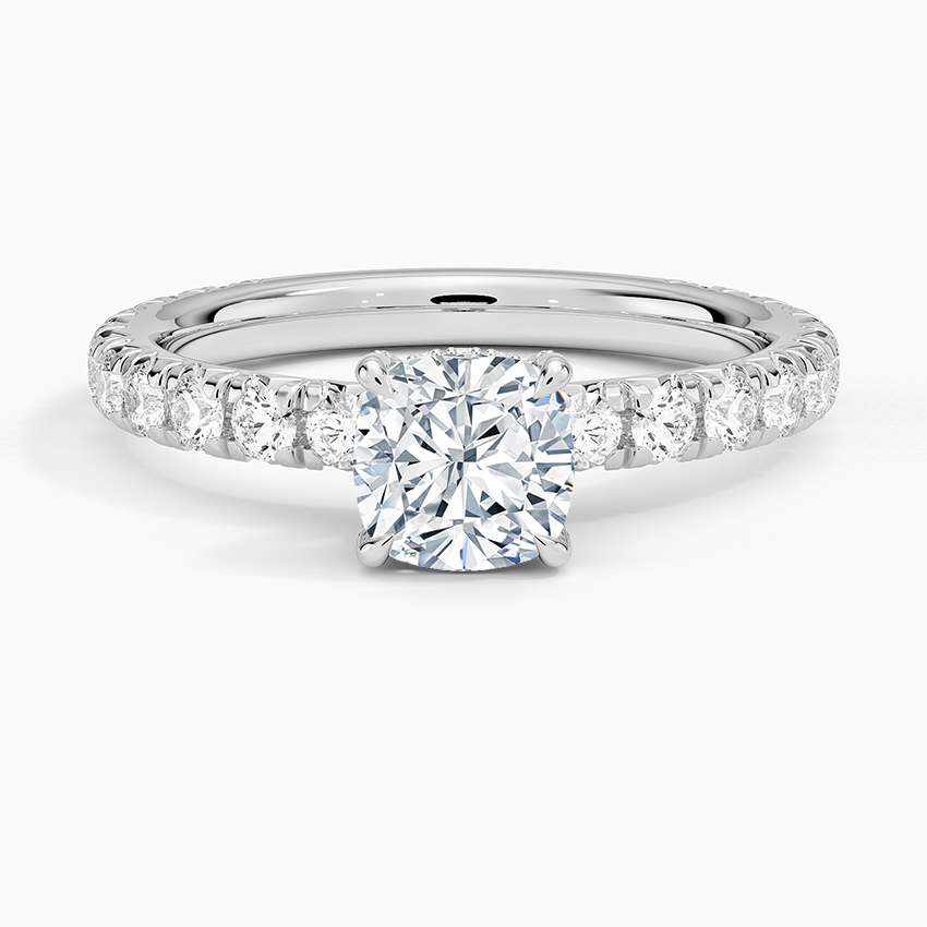 Olympia Three-Quarter Coverage Diamond Ring Platinum Cushion Engagement Ring