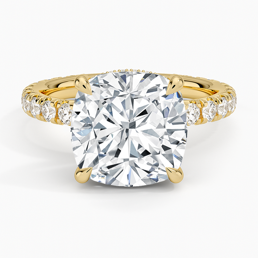 Olympia Three-Quarter Coverage Diamond Ring Yellow Gold 18k Cushion Engagement Ring