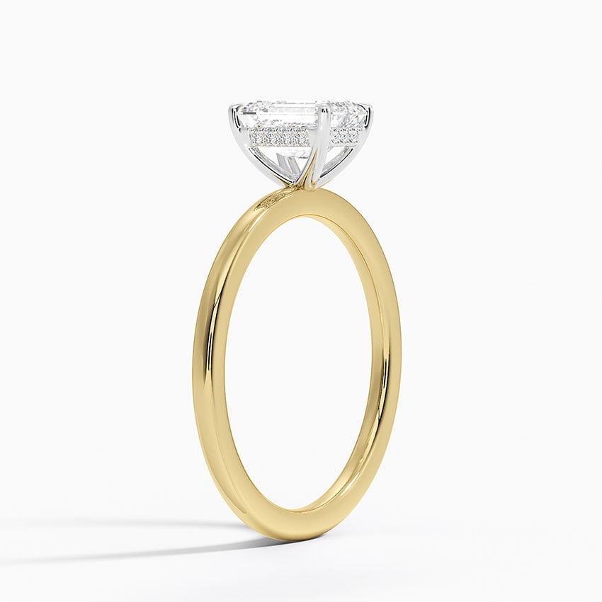 Adorned Mixed Metal Diamond Ring Yellow Gold 18k Emerald Engagement Ring