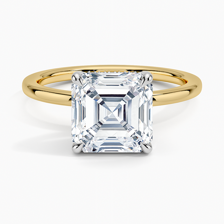 Adorned Mixed Metal Diamond Ring White Gold 18k Asscher Engagement Ring