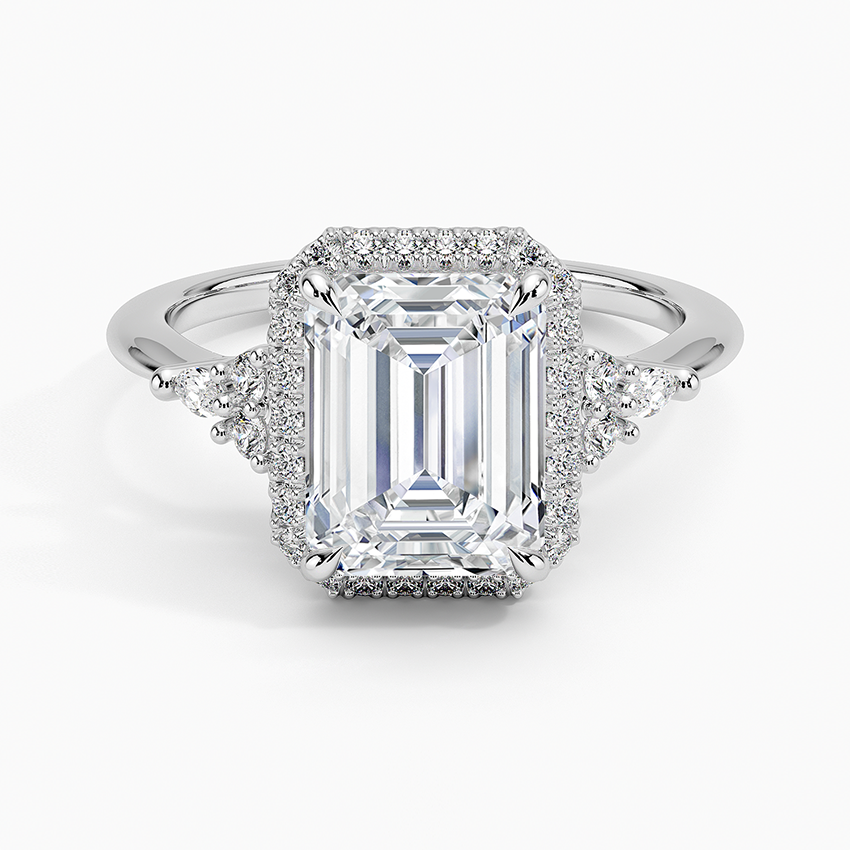 Nadia Halo Diamond Ring (1/4 ct. tw.) Platinum Emerald Engagement Ring
