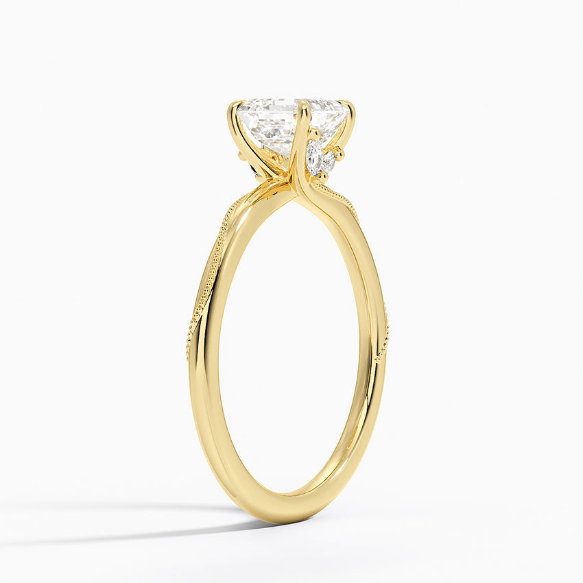 Adorned Camellia Milgrain Diamond Ring Yellow Gold 18k Asscher Engagement Ring