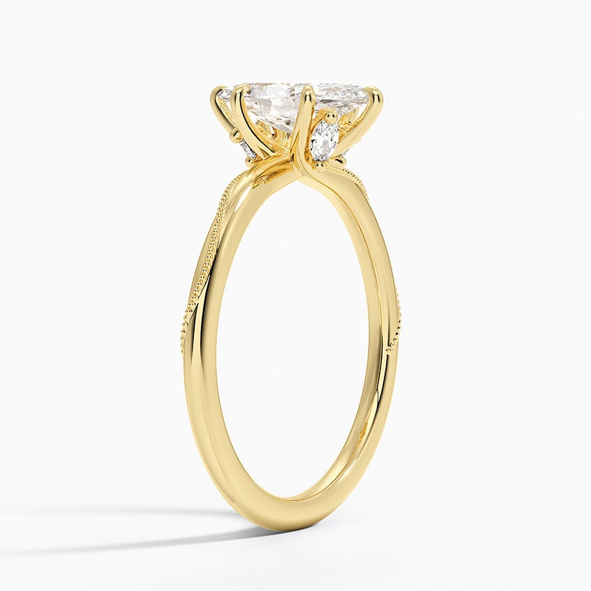 Adorned Camellia Milgrain Diamond Ring Yellow Gold 18k Marquise Engagement Ring
