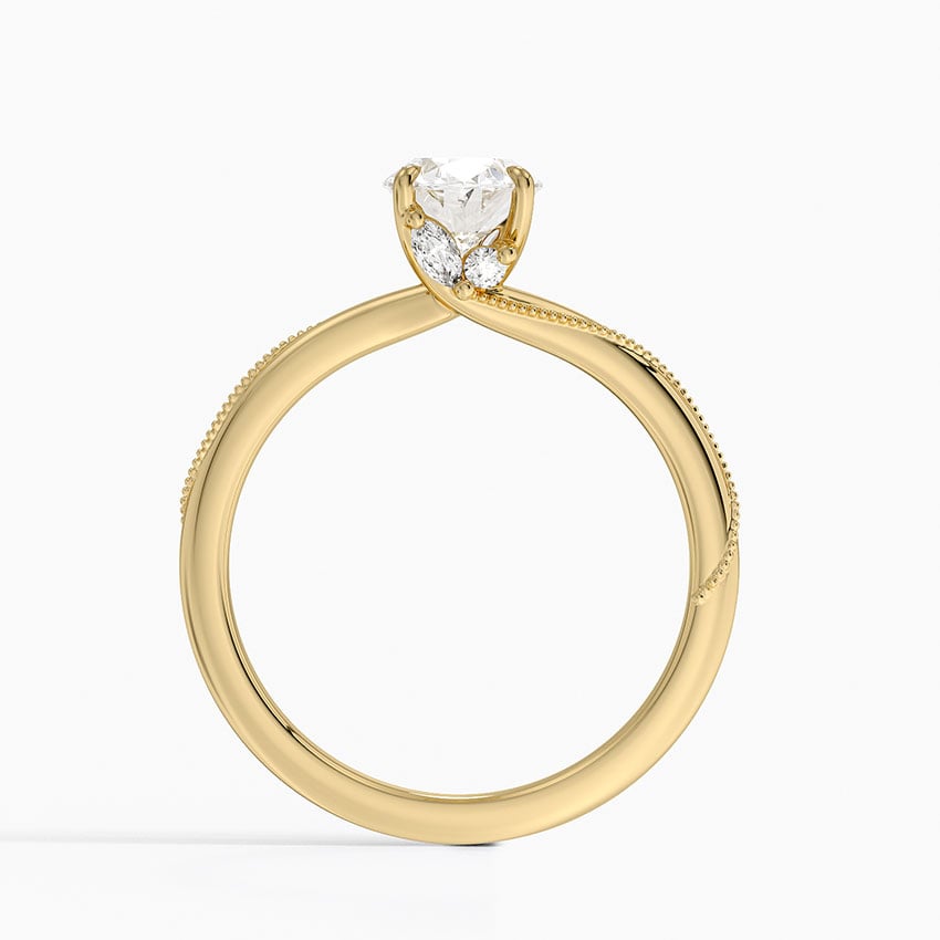 Adorned Camellia Milgrain Diamond Ring Yellow Gold 18k Oval Engagement Ring