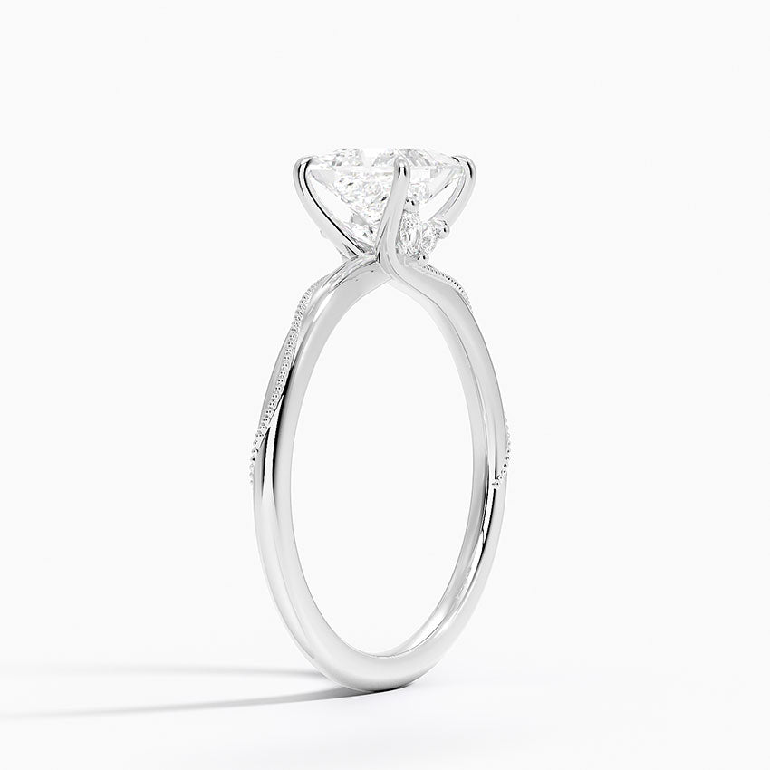 Adorned Camellia Milgrain Diamond Ring Platinum Princess Engagement Ring
