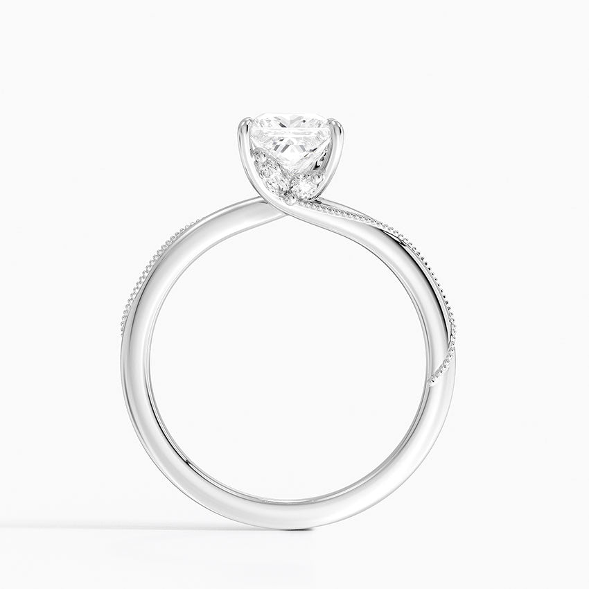 Adorned Camellia Milgrain Diamond Ring Platinum Princess Engagement Ring