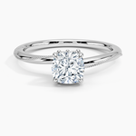 Adorned Camellia Milgrain Diamond Ring Platinum Cushion Engagement Ring