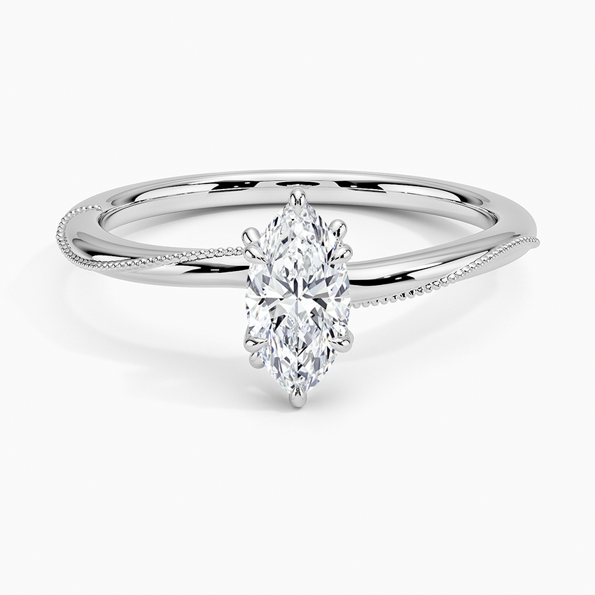 Adorned Camellia Milgrain Diamond Ring Platinum Marquise Engagement Ring