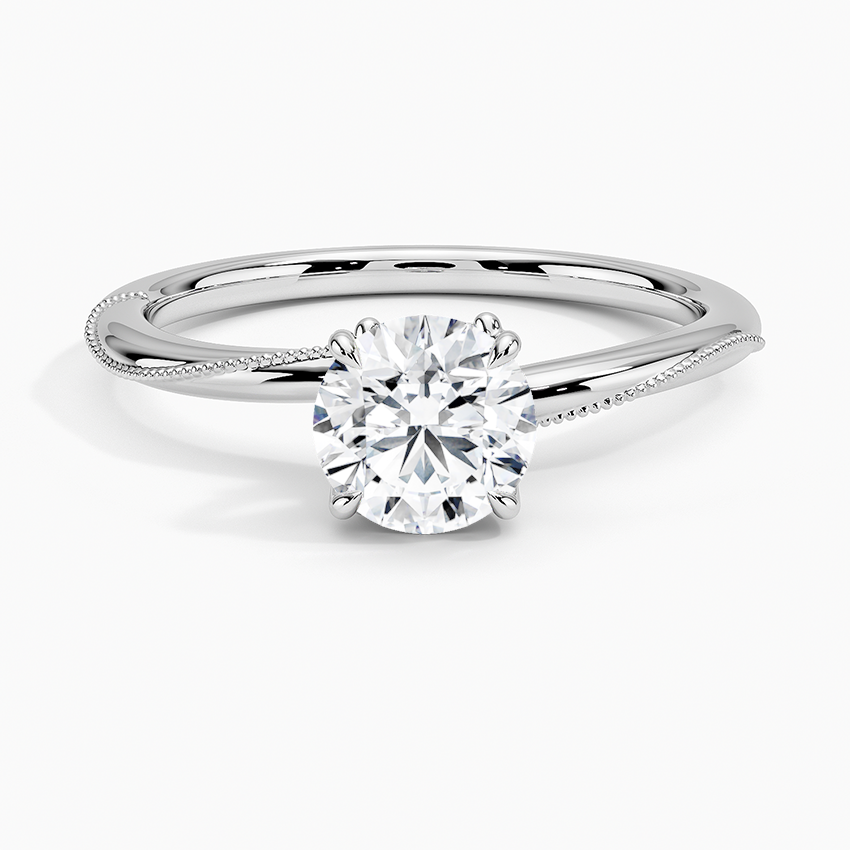 Adorned Camellia Milgrain Diamond Ring Platinum Round Engagement Ring