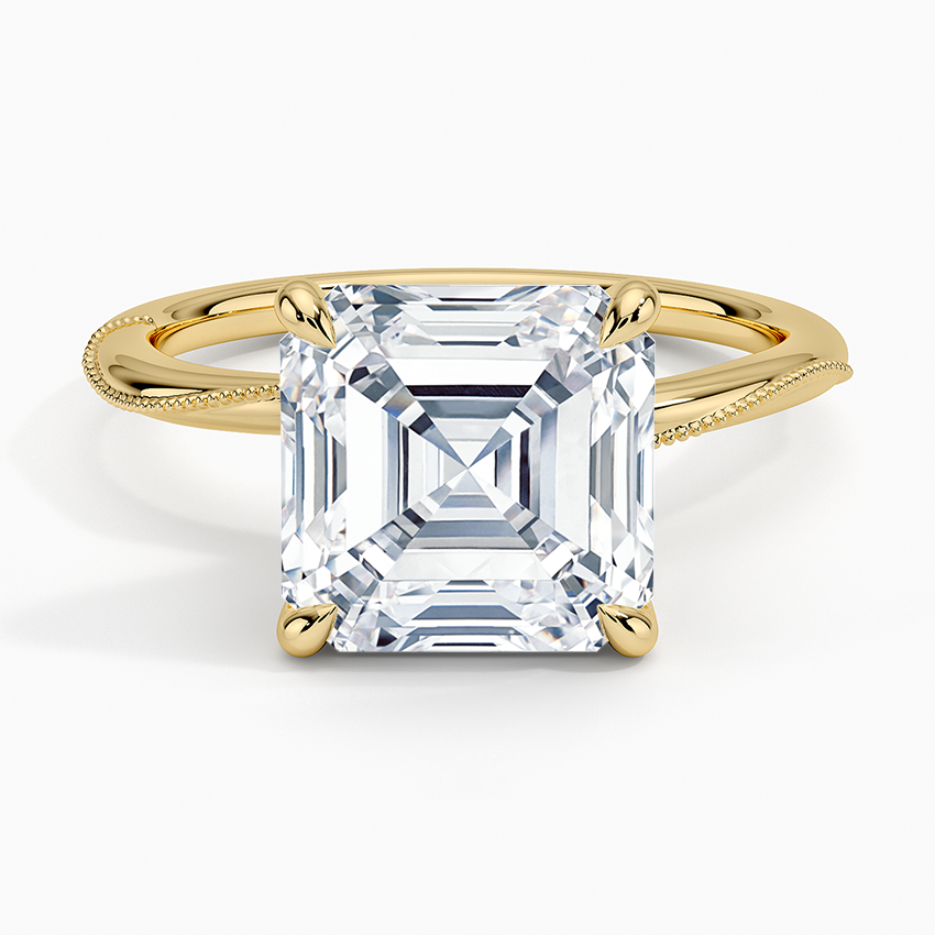Adorned Camellia Milgrain Diamond Ring Yellow Gold 18k Asscher Engagement Ring