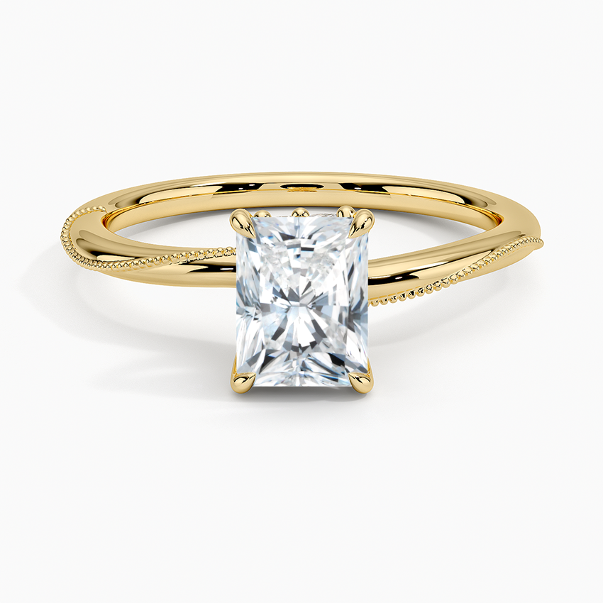 Adorned Camellia Milgrain Diamond Ring Yellow Gold 18k Radiant Engagement Ring