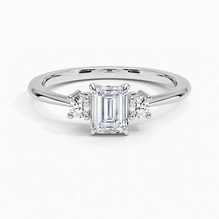 Petite Selene Three Stone Diamond Ring (1/10 ct. tw.) Platinum Emerald Engagement Ring