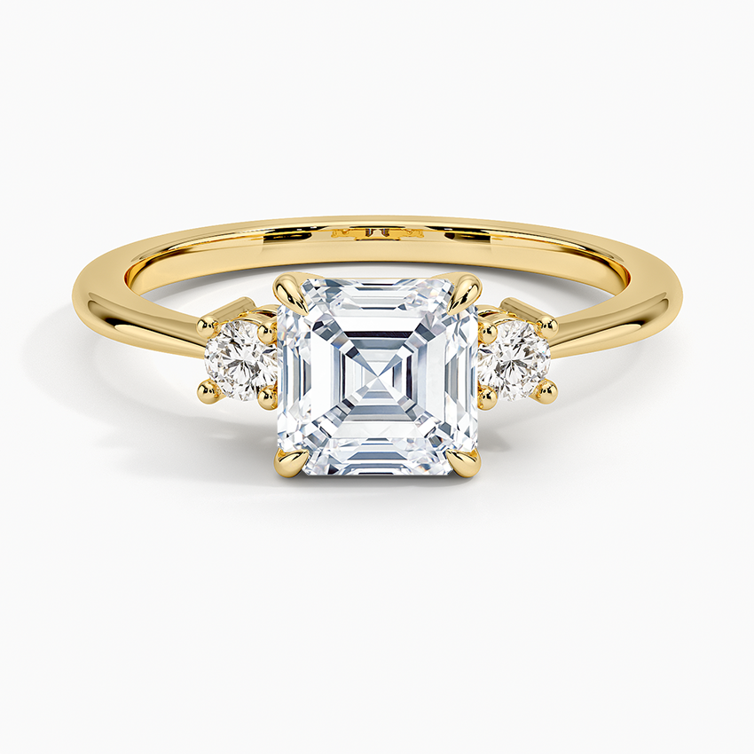 Petite Selene Three Stone Diamond Ring (1/10 ct. tw.) Yellow Gold 18k Asscher Engagement Ring