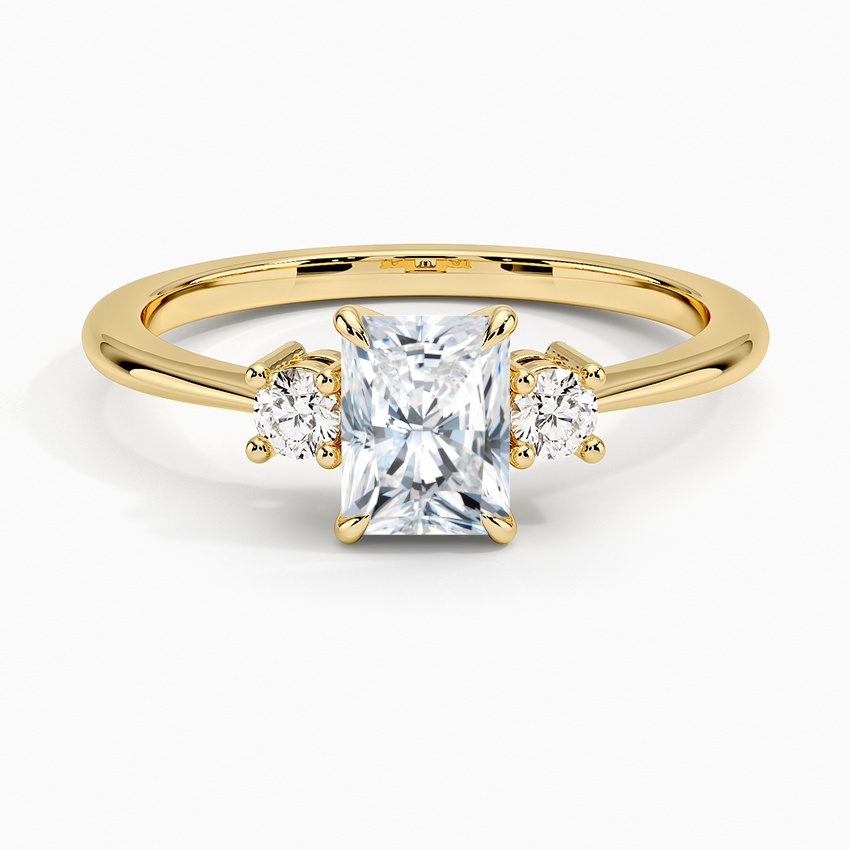 Petite Selene Three Stone Diamond Ring (1/10 ct. tw.) Yellow Gold 18k Radiant Engagement Ring