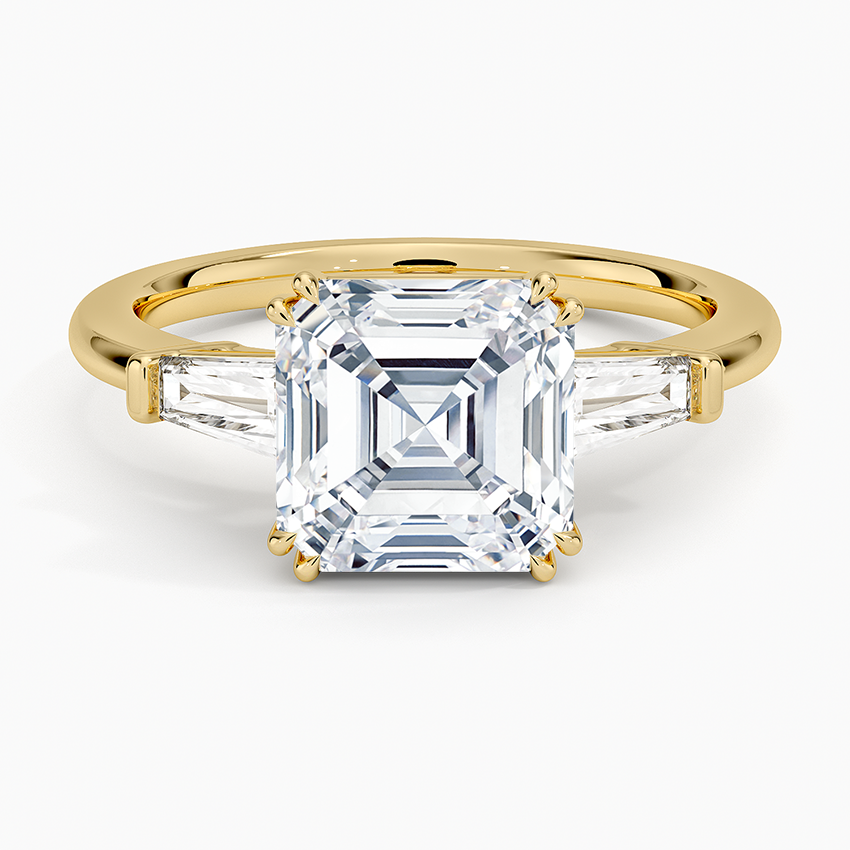 Symphony Double Prong Three Stone Diamond Ring (1/2 ct. tw.) Yellow Gold 18k Asscher Engagement Ring