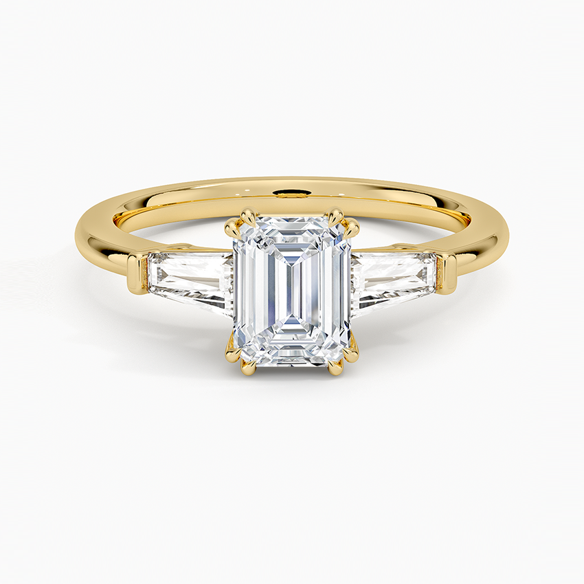 Symphony Double Prong Three Stone Diamond Ring (1/2 ct. tw.) Yellow Gold 18k Emerald Engagement Ring