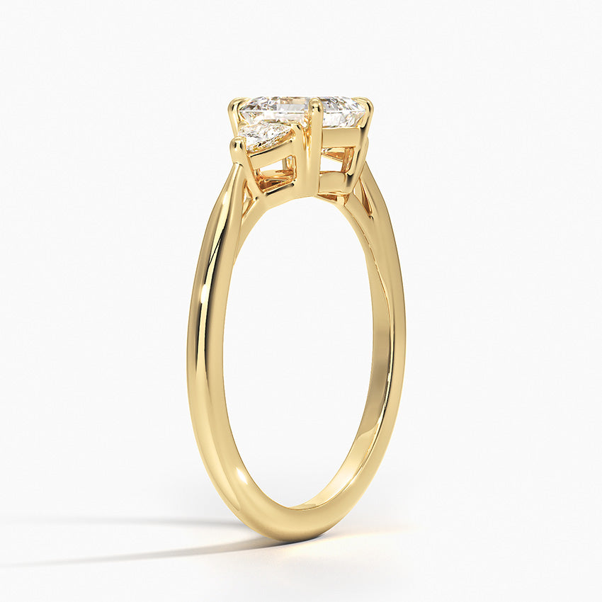 Trillion Cut Three Stone Diamond Ring Yellow Gold 18k Asscher Engagement Ring