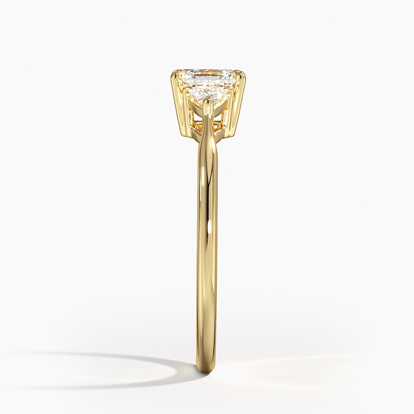Trillion Cut Three Stone Diamond Ring Yellow Gold 18k Asscher Engagement Ring