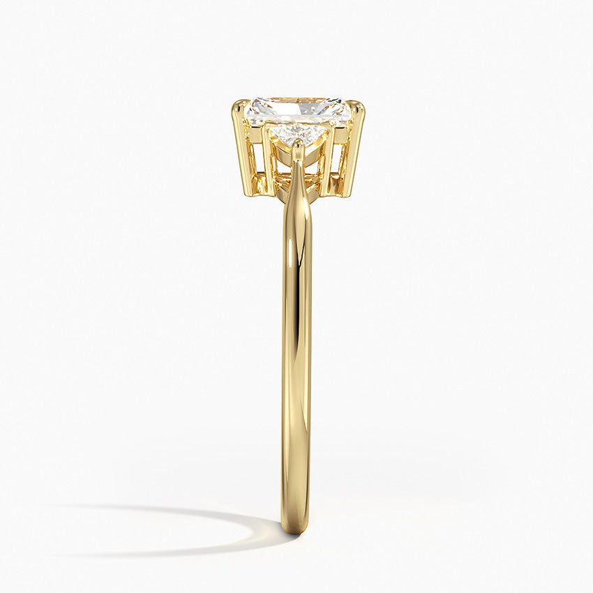 Trillion Cut Three Stone Diamond Ring Yellow Gold 18k Radiant Engagement Ring