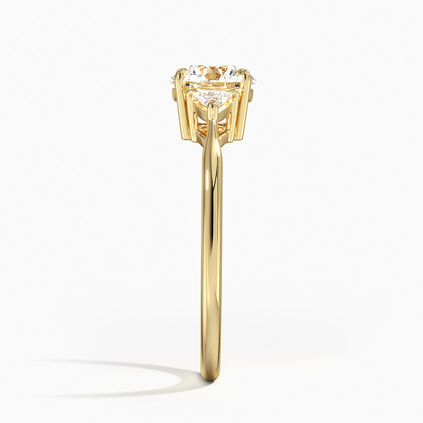 Trillion Cut Three Stone Diamond Ring Yellow Gold 18k Round Engagement Ring