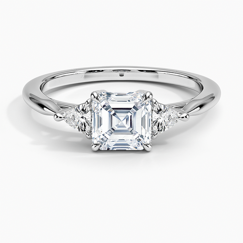 Trillion Cut Three Stone Diamond Ring Platinum Asscher Engagement Ring