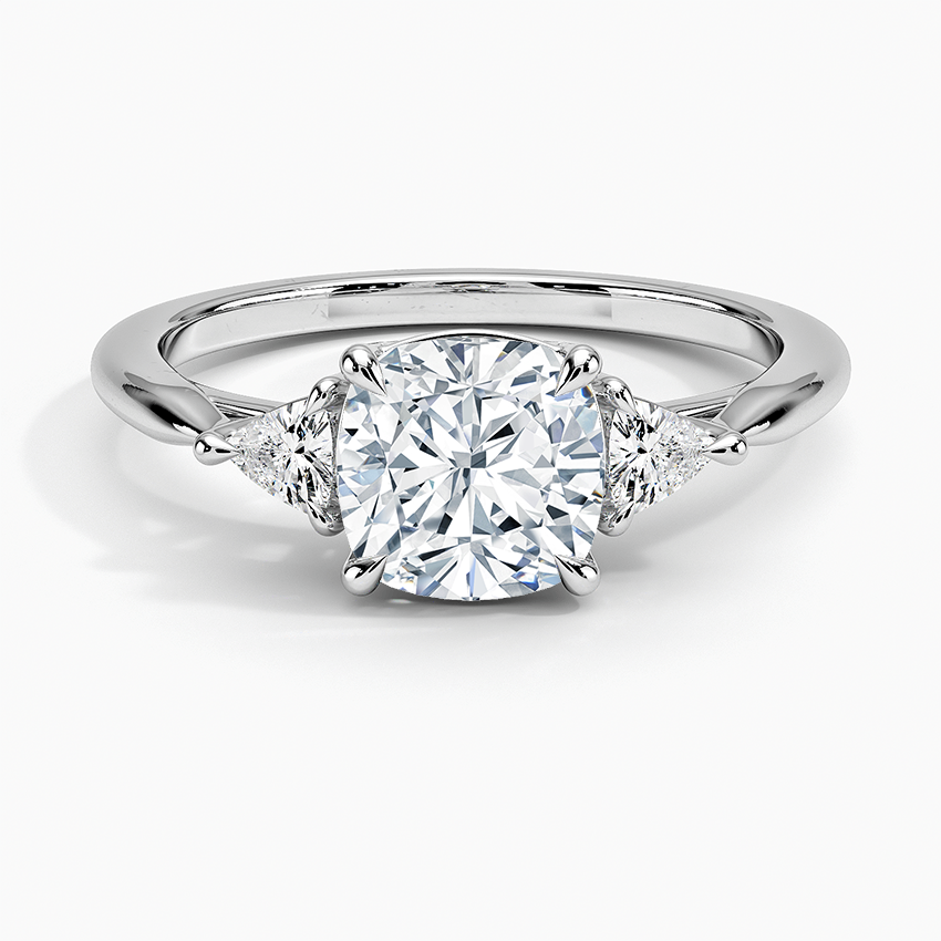 Trillion Cut Three Stone Diamond Ring Platinum Cushion Engagement Ring