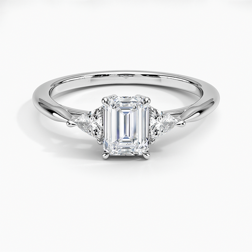 Trillion Cut Three Stone Diamond Ring Platinum Emerald Engagement Ring