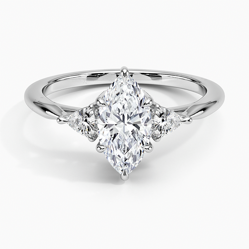 Trillion Cut Three Stone Diamond Ring Platinum Marquise Engagement Ring