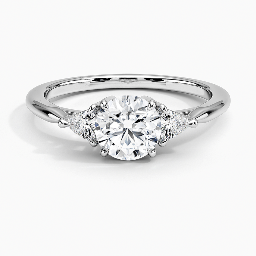 Trillion Cut Three Stone Diamond Ring Platinum Round Engagement Ring