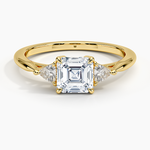 Trillion Cut Three Stone Diamond Ring Yellow Gold 18k Asscher Engagement Ring