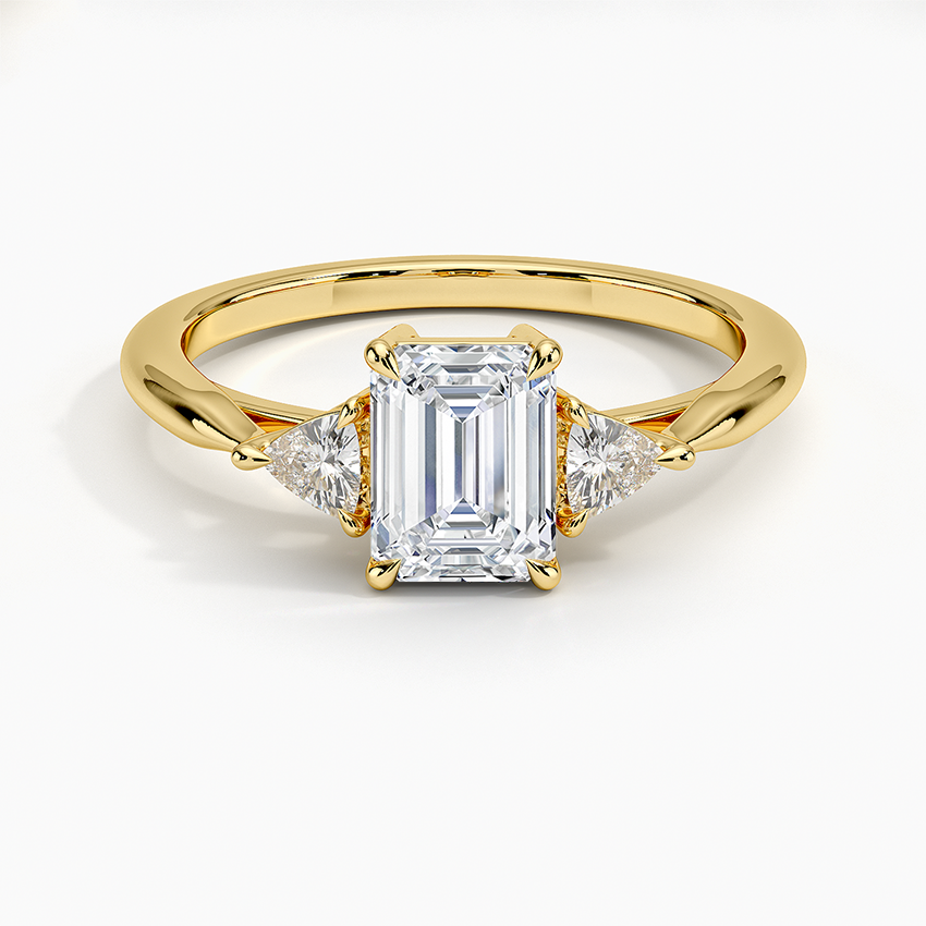 Trillion Cut Three Stone Diamond Ring Yellow Gold 18k Emerald Engagement Ring