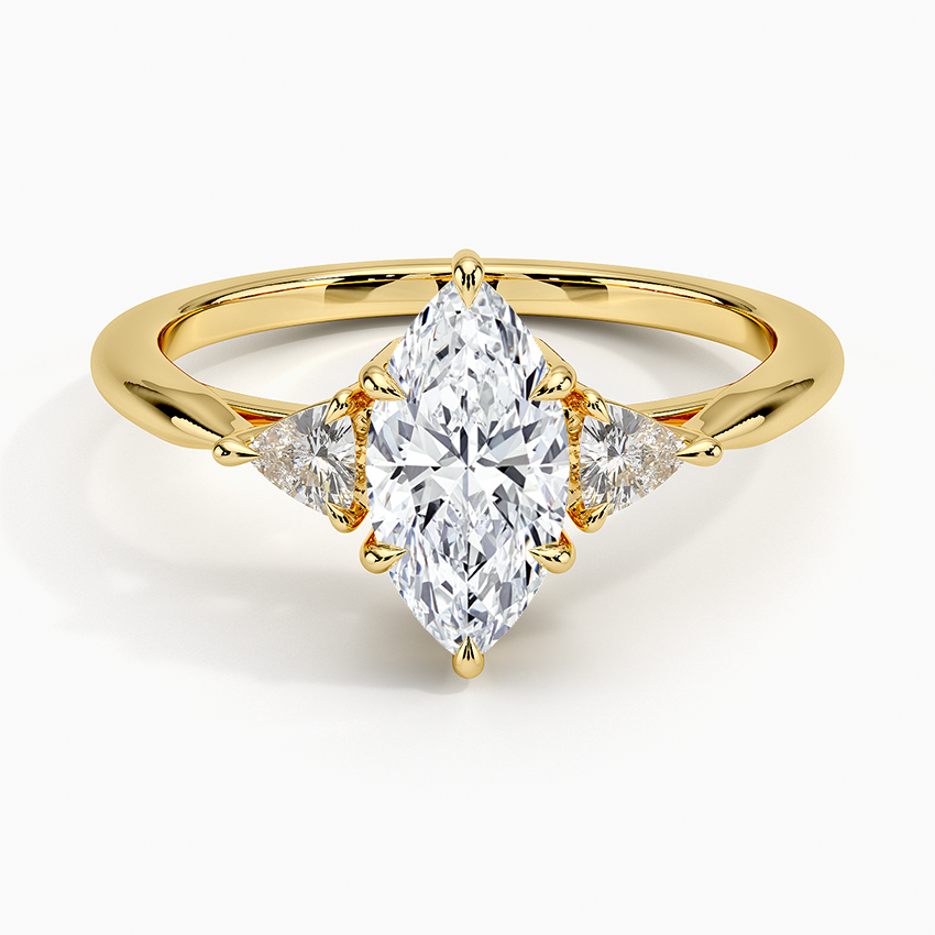 Trillion Cut Three Stone Diamond Ring Yellow Gold 18k Marquise Engagement Ring